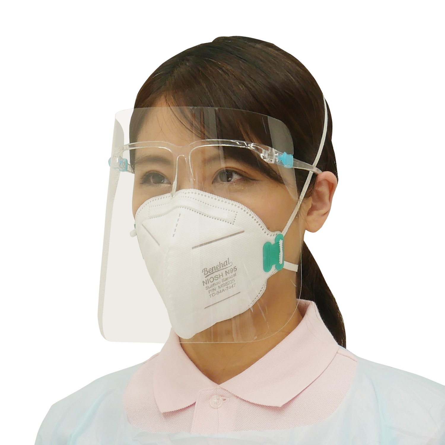 【セット商品】フェイスシールドめがね型 100枚セット 男女兼用 フリーサイズ メガネ＋交換用シールド 軽量 高透明 使い捨て 介護 医療 WS7515