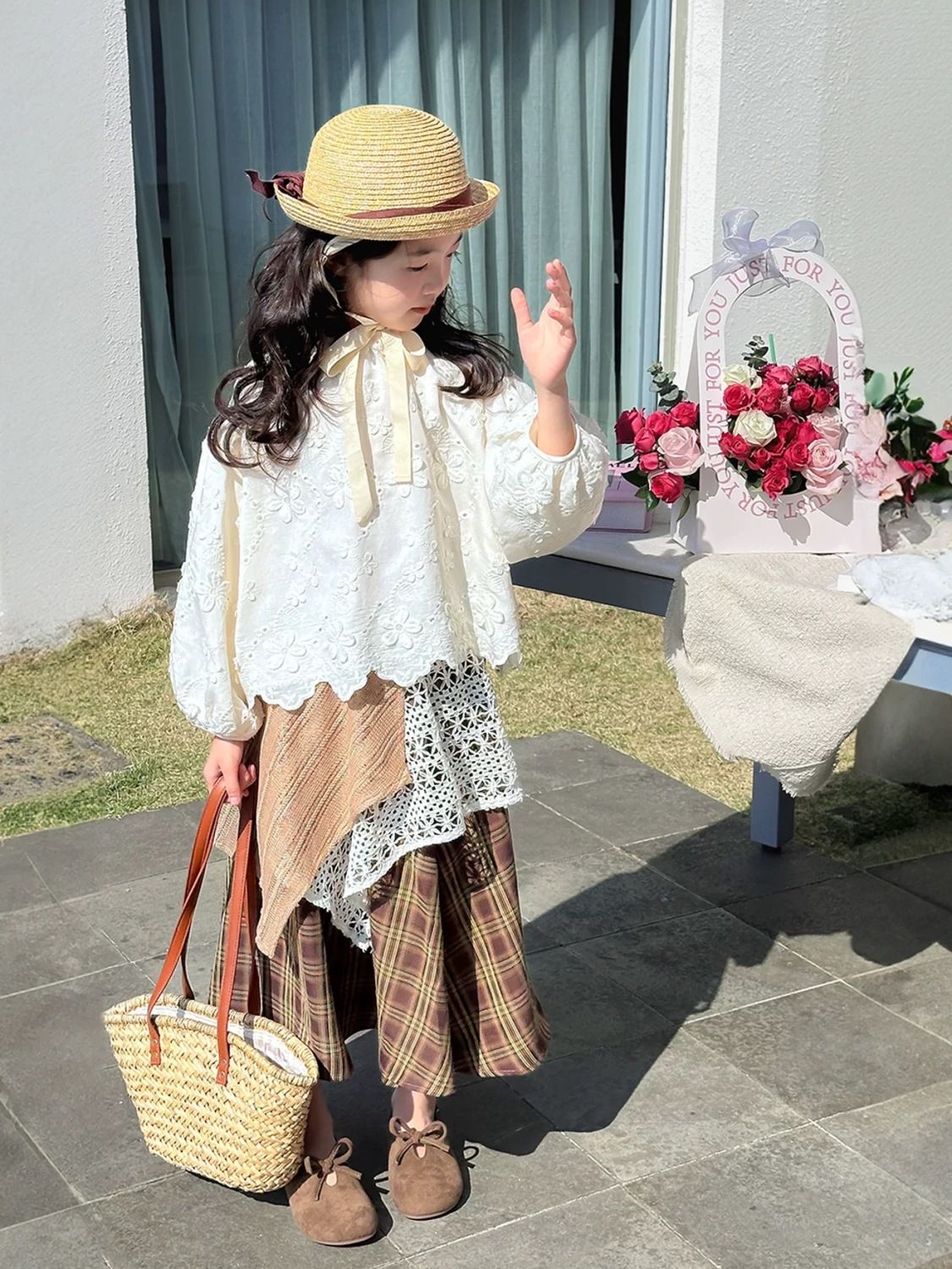 トップス ベビー服 ベビー服 チェック柄スカート 子供服 2セット 女の子 クラッシュチェック柄スプライシング半身スカート スプリング 春 ベビー服 ベビー用品 子供ワンピース