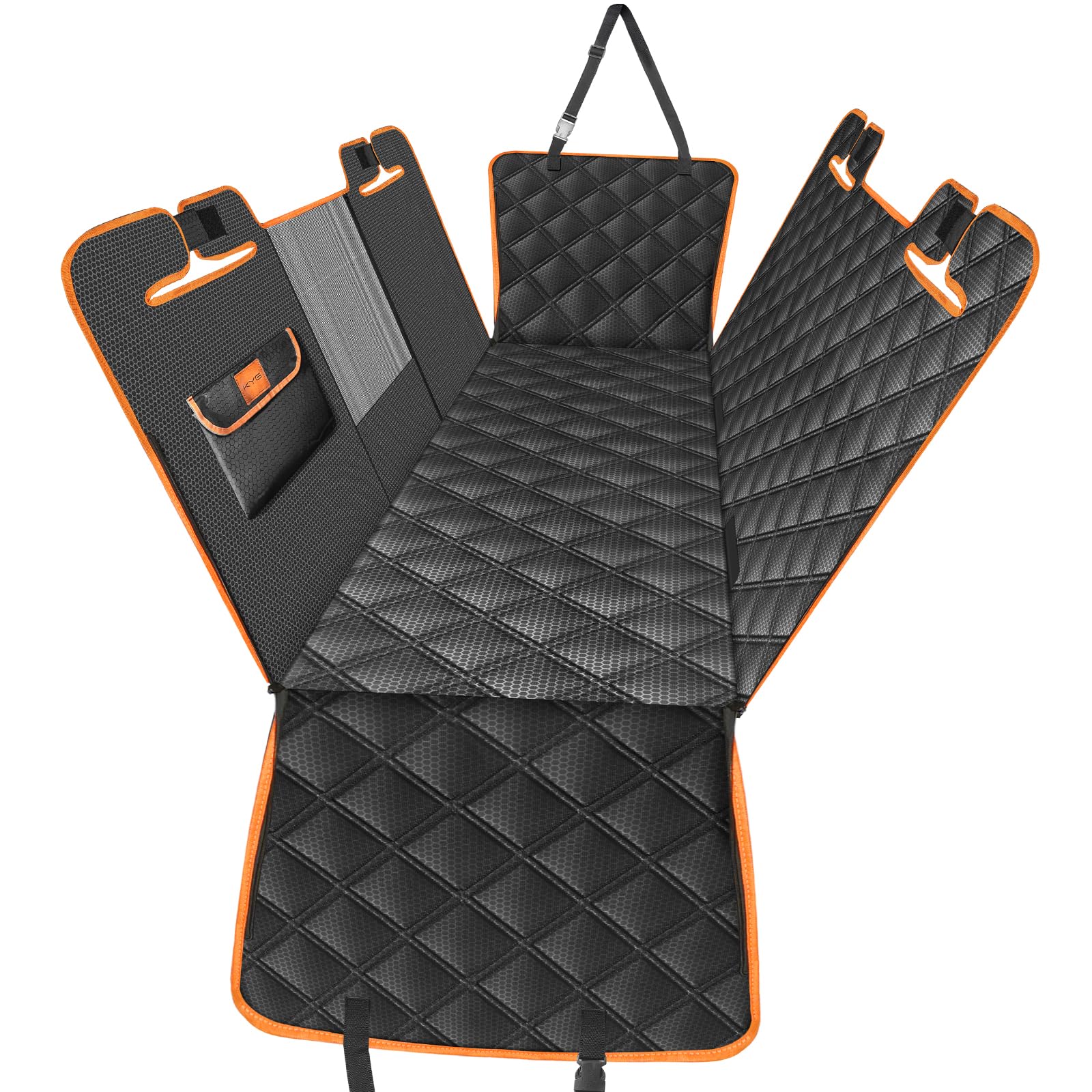 KYG 新型 ドライブシート ペット用 汎用 毛が付きにくい 車用シートカバー 後部座席 可視メッシュ窓 飛び出し防止リード付き 汚れ防止 防水 耐摩 滑り止め マジックテープで固定 折り畳み式 六角 4,657円