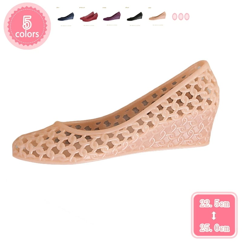 500円OFFクーポン ラバーサンダル PVC レディース フラットシューズ パンプス ローヒール 4cm ウェッジソール ペタンコ 大きいサイズ メッシュ ラバーパンプス 黒 ワインレッド 水陸両用