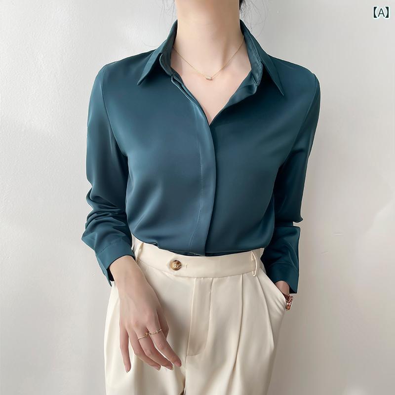 ブラウス 高見え サテン 長袖 シャツ レディース 春 通勤 フォーマル オフィス ビジネス パーティー セレモニー シック スタイリッシュ おしゃれ かっこいい