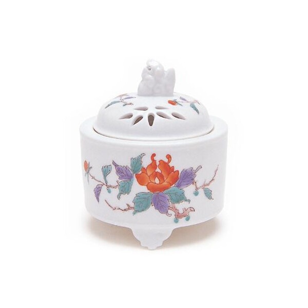 香炉 錦牡丹竹絵 筒型 有田焼 28051