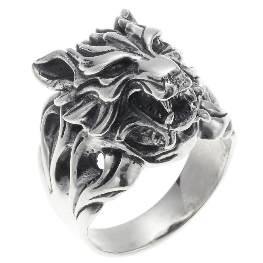 リング 指輪 オオカミ 狼 リアル ウルフヘッド シルバー 925 メンズアクセ 立体 バイカー