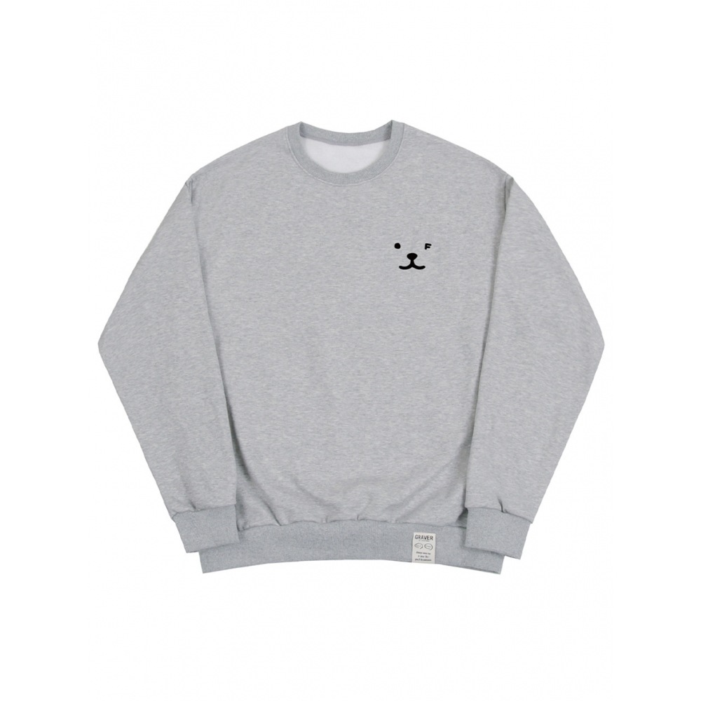 GRAVER パフィー フェイス スモール ドローイング スマイル マンツーマン グレー