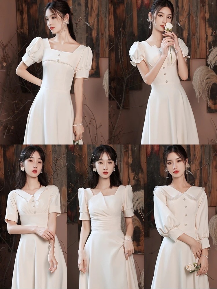 シャンパンの花嫁介添人ドレス2025年夏は通常シニア合唱団のパフォーマンスの姉妹グループのドレスのスカートを着用できます 母の日 母の日-0008760