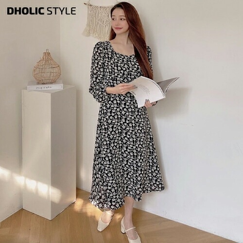 スクエア花柄リボンワンピース・p220154