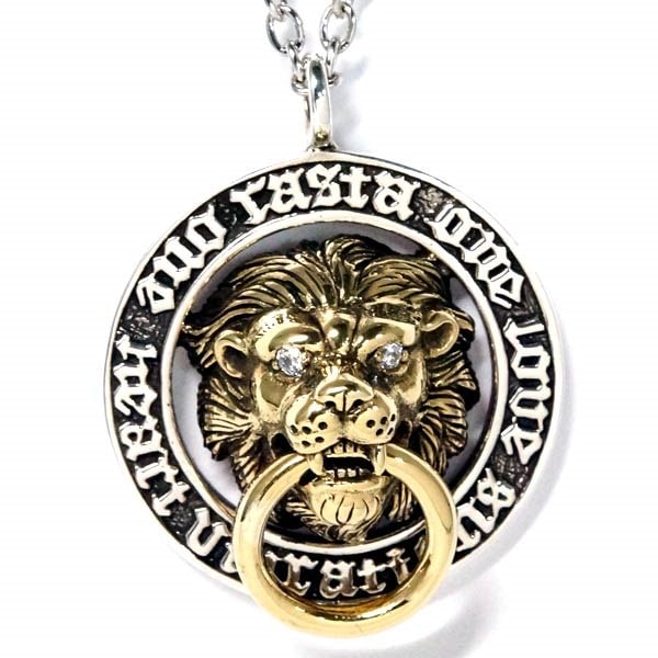 シルバー925 ペンダント ネックレス ライオン 獅子 鉄輪 クリアジルコニア マリファナ彫り ブラス ゴールド メンズ 8,504円