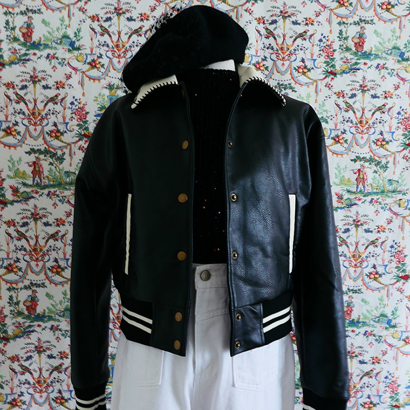 レディース　レザーブルゾン Varsity jacket　秋ジャンパー　レザージャンパー