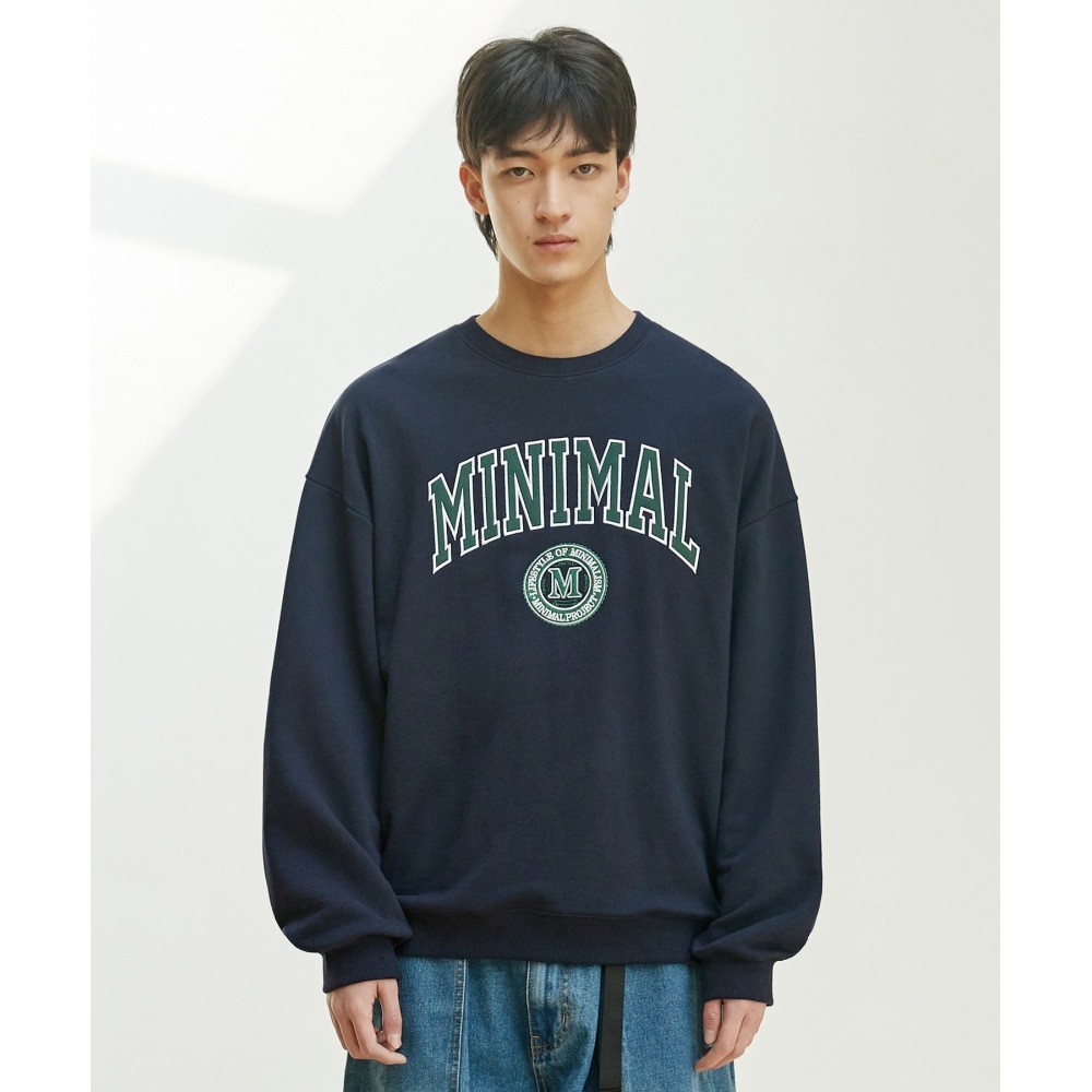 MINIMALPROJECTユニバーシティアーチ刺繍ロゴオーバーフィットマンツーマンMMT129 [NAVY]