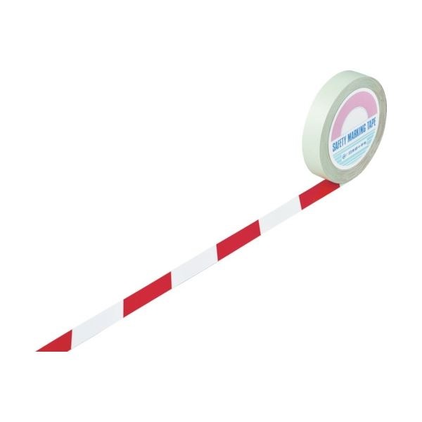 日本緑十字社 ガードテープ（ラインテープ） 白/赤（トラ柄） 25mm幅x100m 1巻