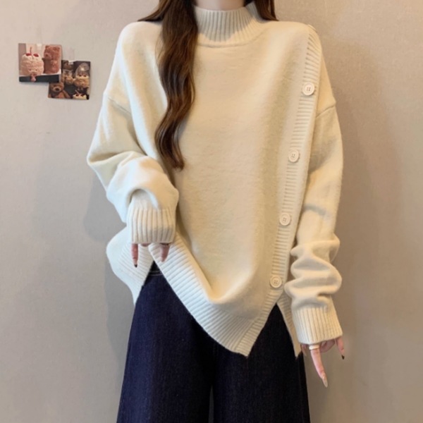 レディース トップス ニット セーター プルオーバー 丈長 長袖 タートルネック ワイド スリット 厚手 大人可愛い きれいめ シンプル カジュアル おしゃれ こなれ感 ラフ ルーズ クール 主役級