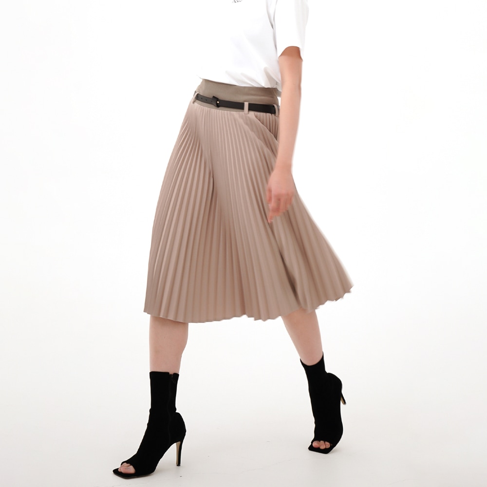 ACUD ベンディングプリーツスカート_ベージュ