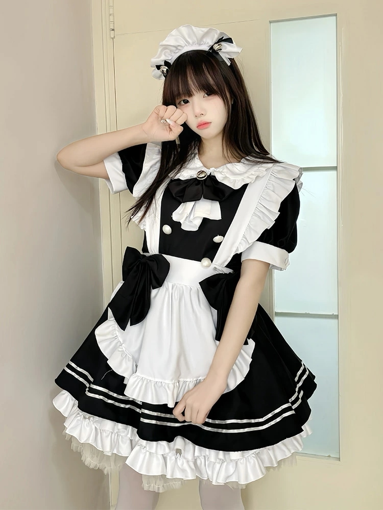 可愛いメイド服 スウィーティー ゴスロリ ワンピース エプロン ドレス コスプレ ハロウィン 仮装 舞台 イベント 学園祭 喫茶店 人気 アイドル パーティー 演出服 コスチューム変装 ロリータ おた
