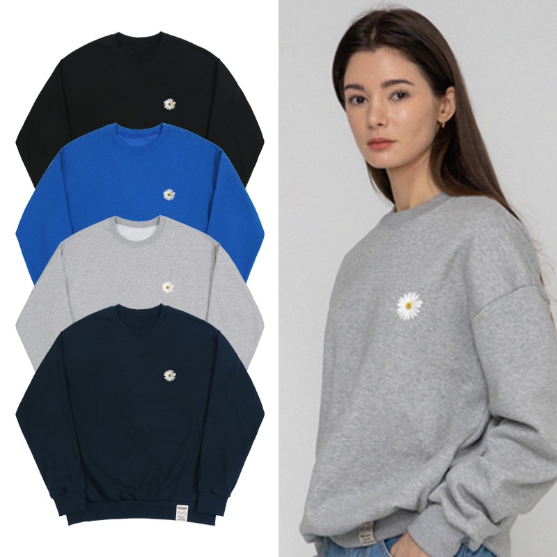 [UNISEX]Small Daisy Flower Logo Smile Sweatshirt_4color