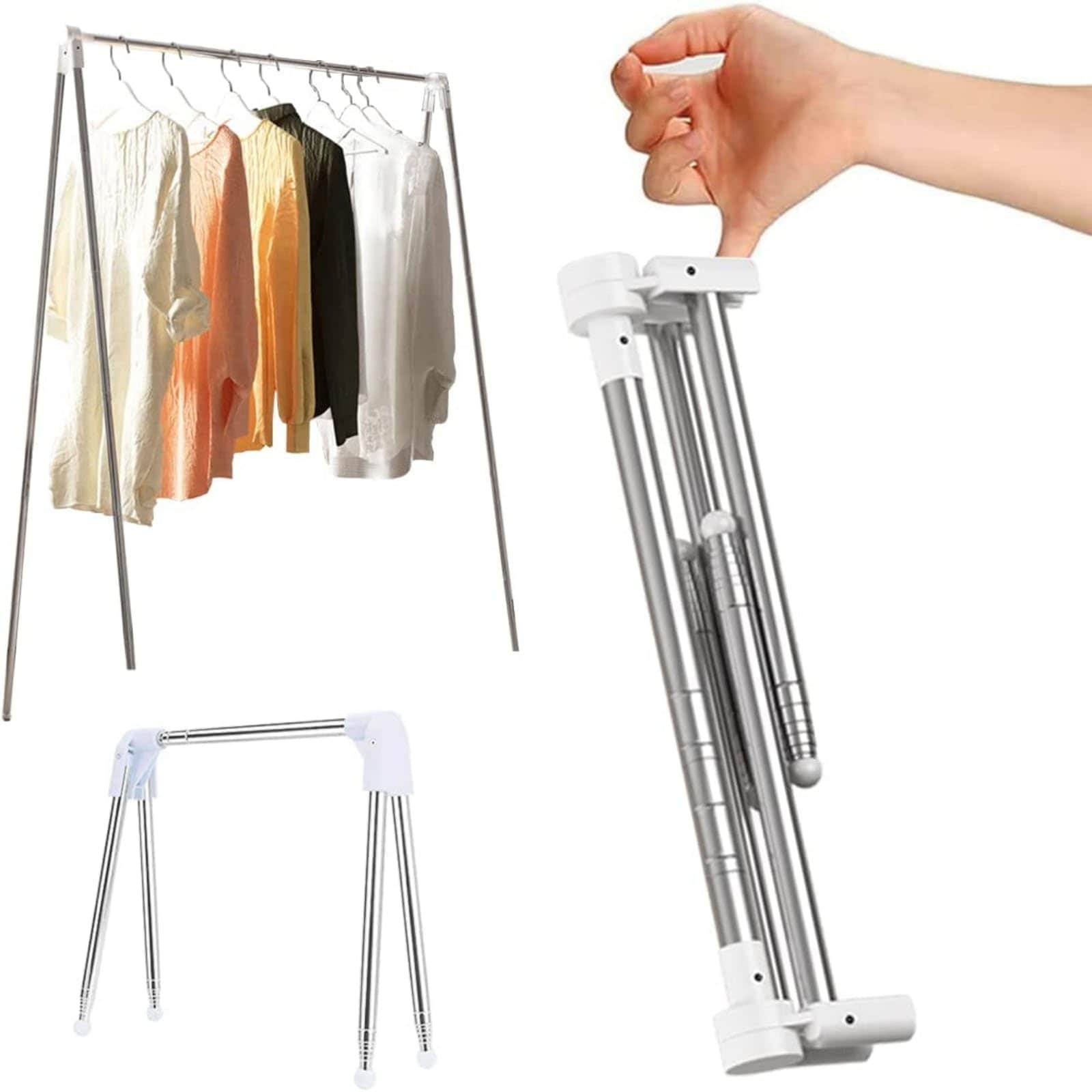 Udoric 室内物干し 洗濯物干し 折りたたみ式 物干しスタンド 布団干し 幅33~72cm 高さ33~136cm 組立なし 設置不要 高耐荷重 33cm収納サイズ コンパクト 省スペース 収納便利