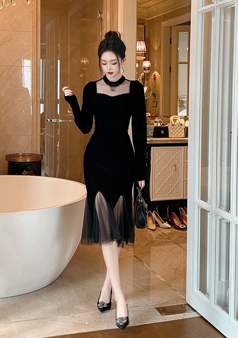 【JY.上品】 秋 チャイナドレス チュール マーメイド 新中式 ワンピ パーティードレス キャバ 着痩せ 大人 お呼ばれ 同窓会 披露宴 卒業式 結婚式 ウェディング 二次会 成人式