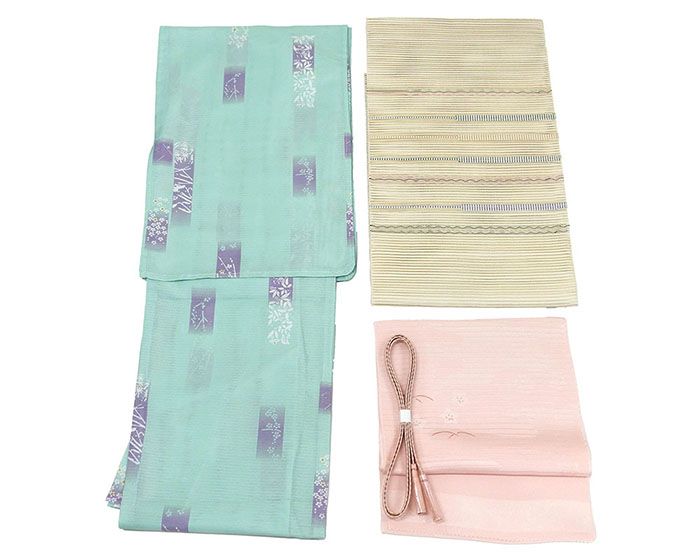 洗える着物 新品 夏着物4点セット 夏着物 夏帯 帯締め 帯揚げ Ｍ寸 仕立て上がり 新品 p3264