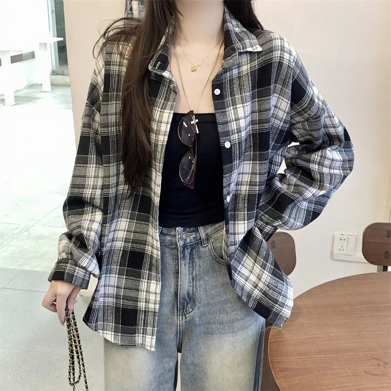 【急速出荷】春夏格子シャツ長袖はゆったりしています