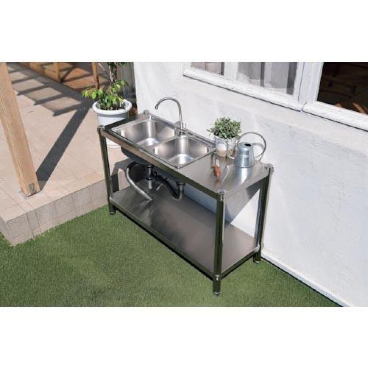 【I】【メーカー直送】谷村実業 蛇口付きダブルシンクステン流し台 TAN-981 流し台 ステンレス 屋外 ガーデニング