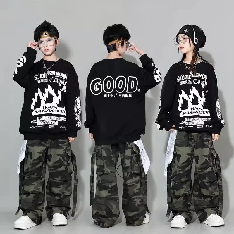 【1292人コレクション】子供街舞潮服セット冬hiphopヒップホップ長袖衛衣女児ジャズダンス男児元旦演出服