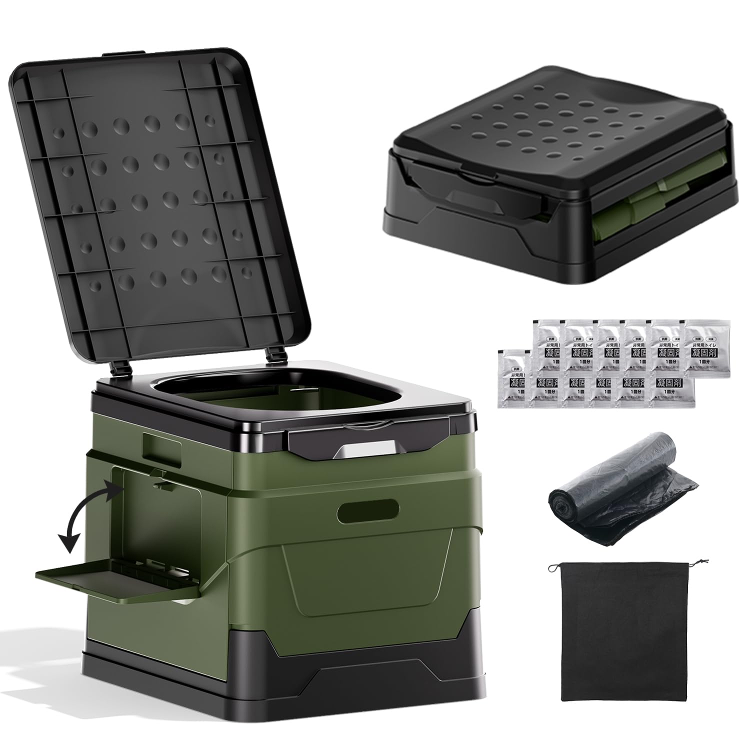 【防災士監修 & 強化型】 簡易トイレ 携帯トイレ ポータブルトイレ 非常用トイレ 防災グッズ 耐荷重180kg 持ち運び易い 組み立て簡単 多用途 一台５役 コンパクサイズ 汚物袋付きX12 防災ト