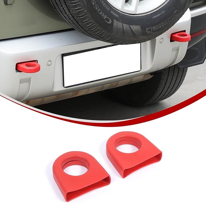 ランドローバー ディフェンダー 90 110 2020年～現行に対応 トレーラー フック カバー 牽引フック リア牽引アイプロテクター リアバンパー牽引バー 装飾 保護カバー(レッド)