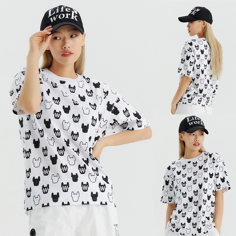 韓国ファッション夏シーズンカジュアルレディースTシャツ綿素材半袖Tシャツ(カラー2色) LW222TS103