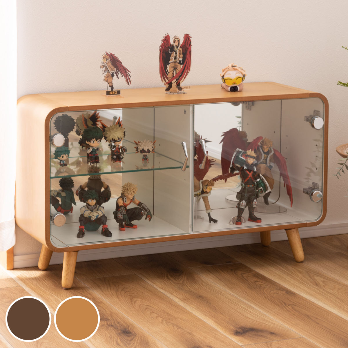 コレクションラック ロータイプ ショーケース 背面ガラス 約幅80cm ラック コレクション ガラスキャビネット ガラス棚板 完成品 キャビネット ディスプレイ 背面ミラー ガラス 可動棚