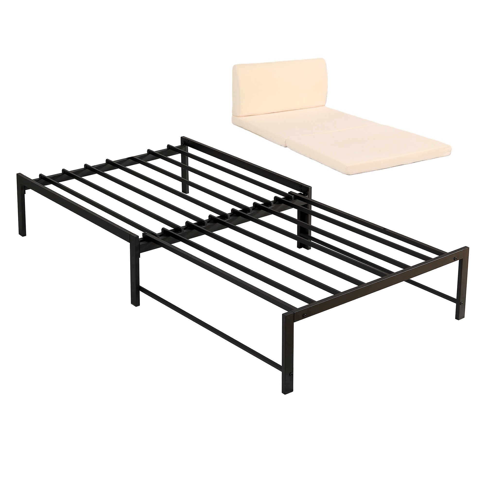 【3】【ベージュマット付き】ディベッド ソファベッド シングル パイプベッド 伸長式ベッド ベッドフレーム 伸縮 下収納 おしゃれ 2way アイアン 来客用 リビング