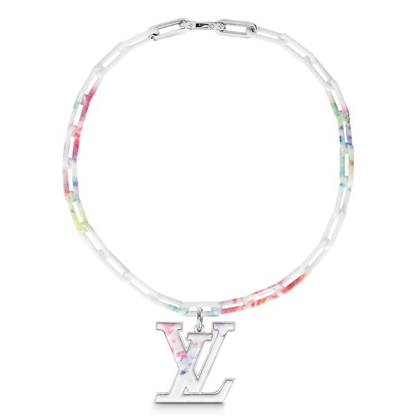 ルイヴィトン LOUIS VUITTON ネックレス セラミック ホワイト パステル モノグラム チェーン