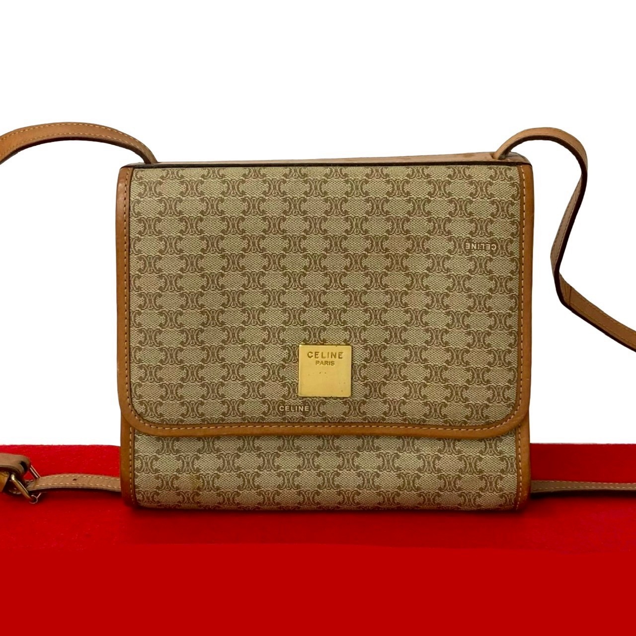 ヴィンテージ マカダム 柄 ロゴ 金具 リバーシブルショルダーバッグ レザー PVC ブラウン 35774