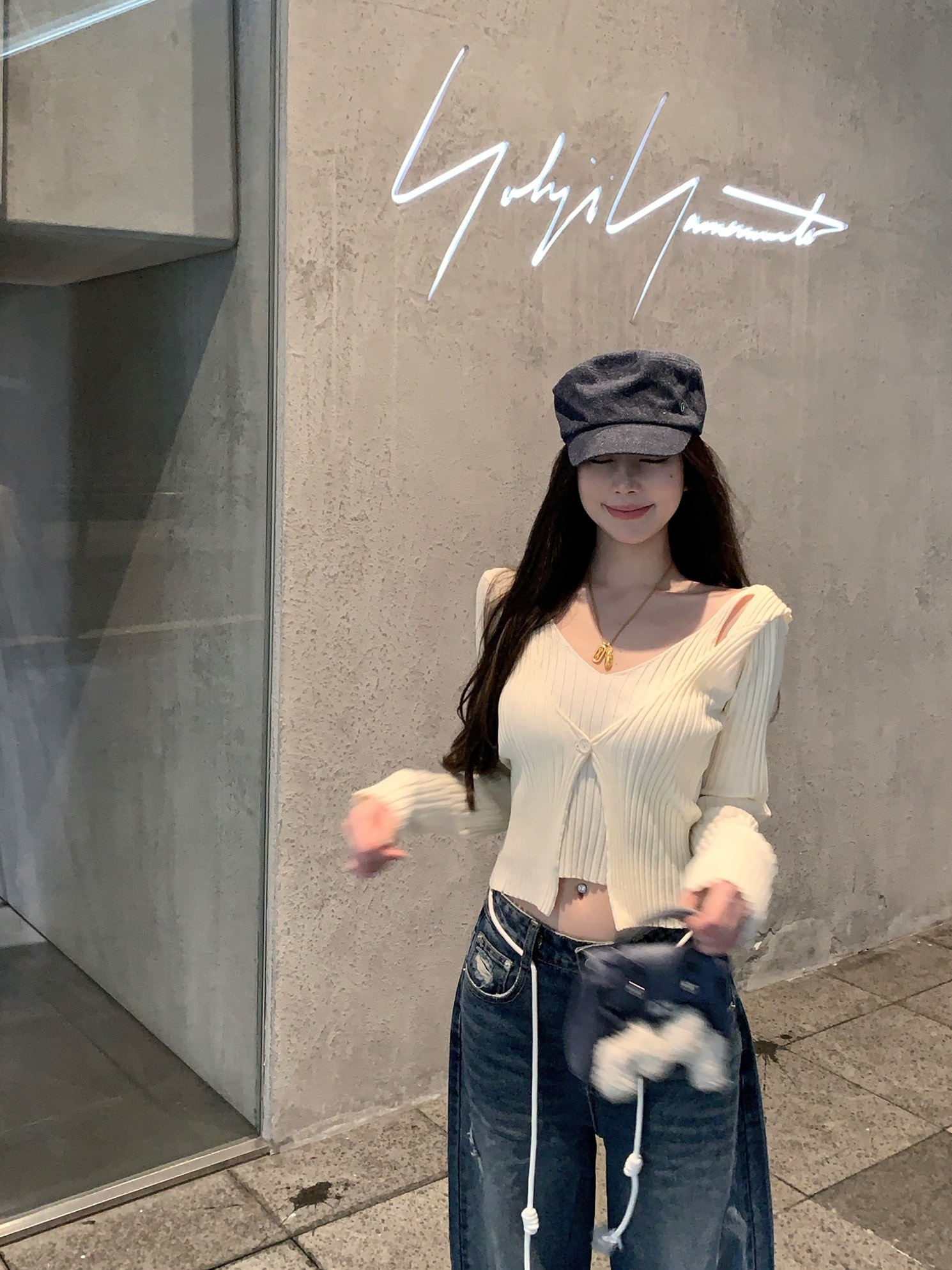 (2color)フーディレイヤードリブカーディガン