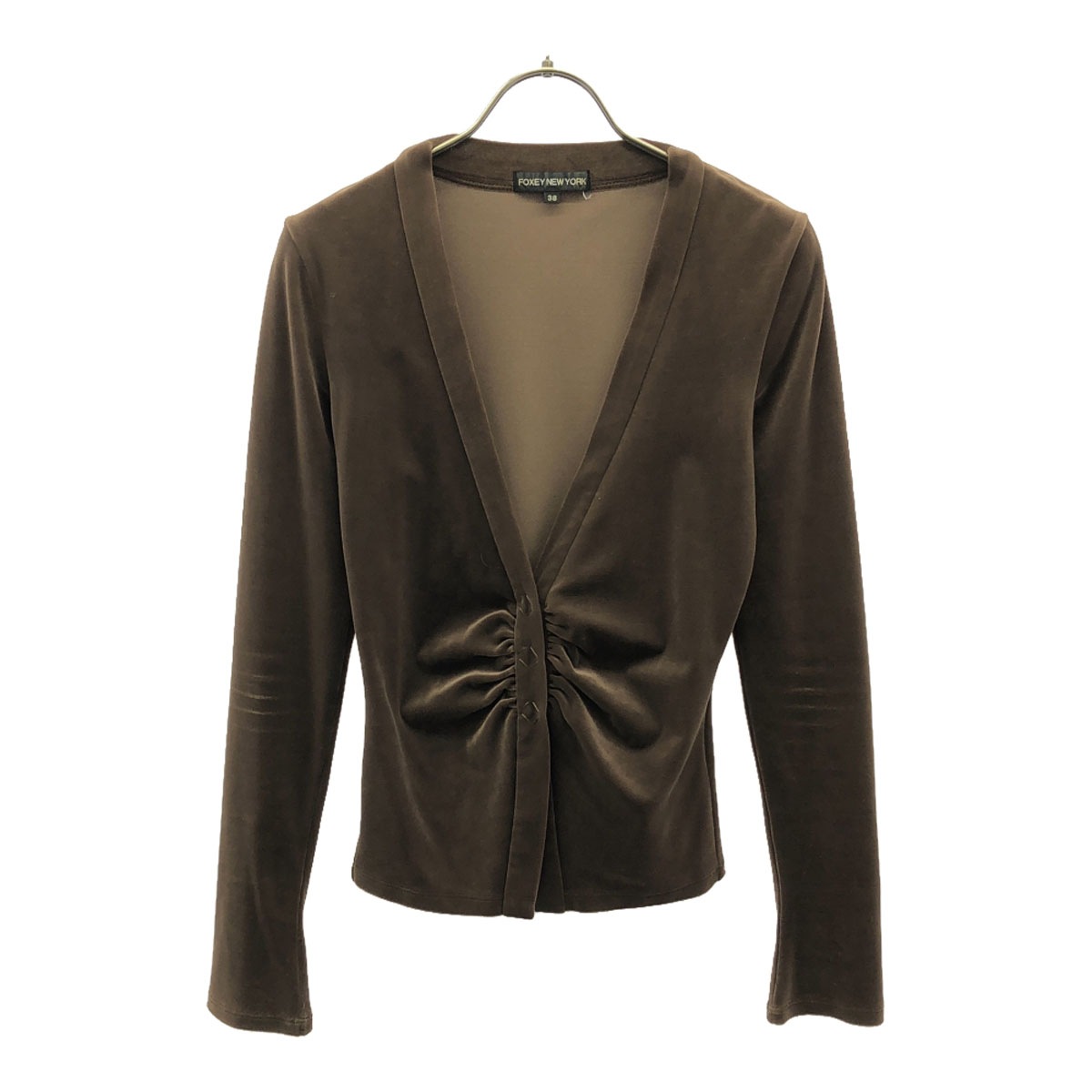 FOXEY NEW YORK フォクシー ニューヨーク 日本製 長袖 ベロア カーディガン 38 ブラウン レディース 古着