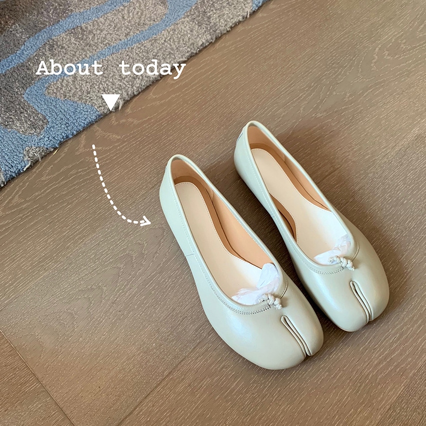 シープスキンバージョン本物の革の豚トロッターシューズスプリットトゥートゥトゥーシューズオブフットマウスの軽い口バレットシングルシューズ