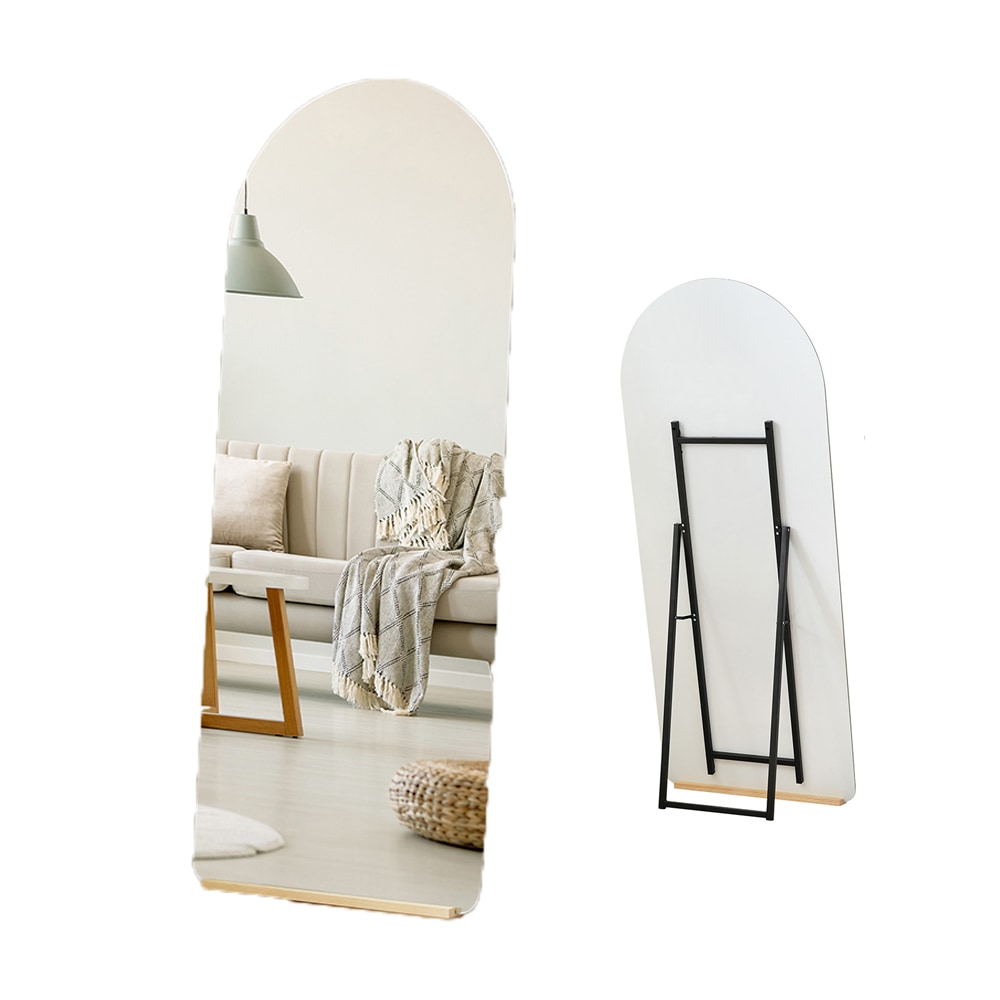 全身鏡 姿見鏡 スタンドミラー ノンフレーム アーチタイプ 立てかけ 姿見 鏡 ミラー おしゃれ 大型 飛散防止 木製台あり 170*70CM