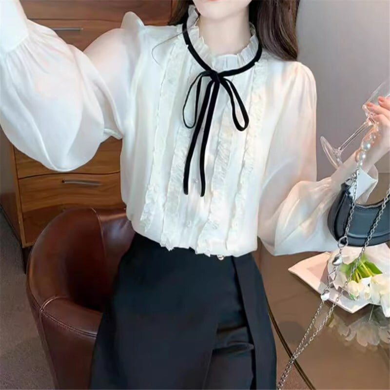 トップス シャツ ブラウス 袖あり 長袖 シャツ袖 ストレート シフォン かわいい 大人可愛い きれいめ シンプル カジュアル 大人 上品 おしゃれ お洒落 かっこいい レトロ 大人女子 こなれ感