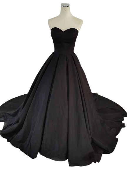 ウェディングドレス 黒 上品！オーガンジー ベアトップ 披露宴/ お呼ばれ/二次会