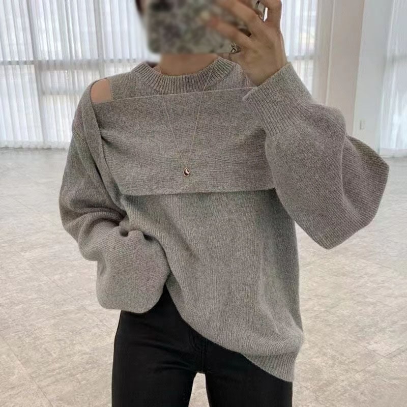 レディース セーター オフショルダー ニット トップス 秋冬 ニットセーター リブニット カットソー 長袖 肩出し ファッション 大きいサイズ 丸ネック 体型カバー おしゃれ リブ ドロップショルダー