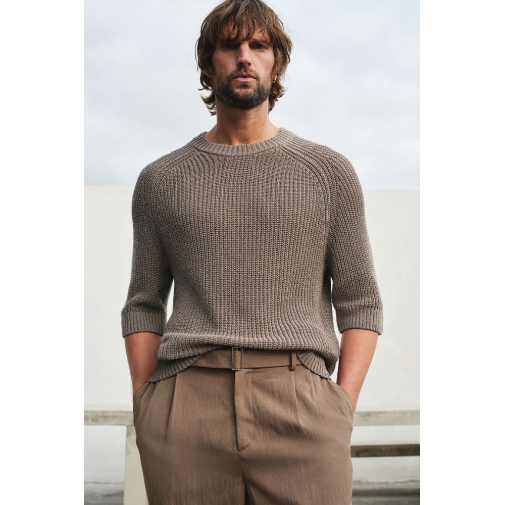 H&M ショートスリーブニットレギュラーフィットダークグレー