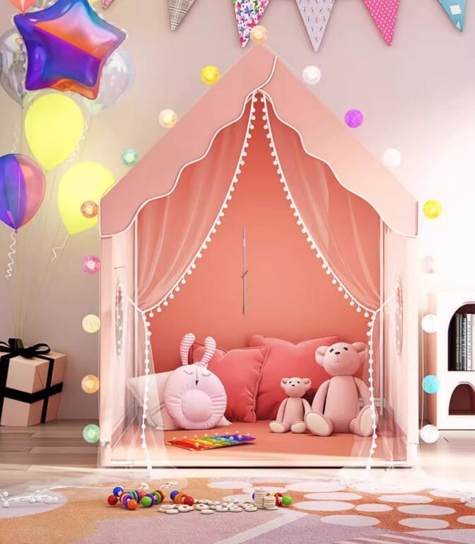 生活の核になるkids tent キッズテント 知育玩具 おもちゃ 秘密基地 お城 プリンセス 王子 女の子 ベッドハウス ゲームハウス カーテン付き ２点セット 小屋＋フロアマット ウォッシャブル