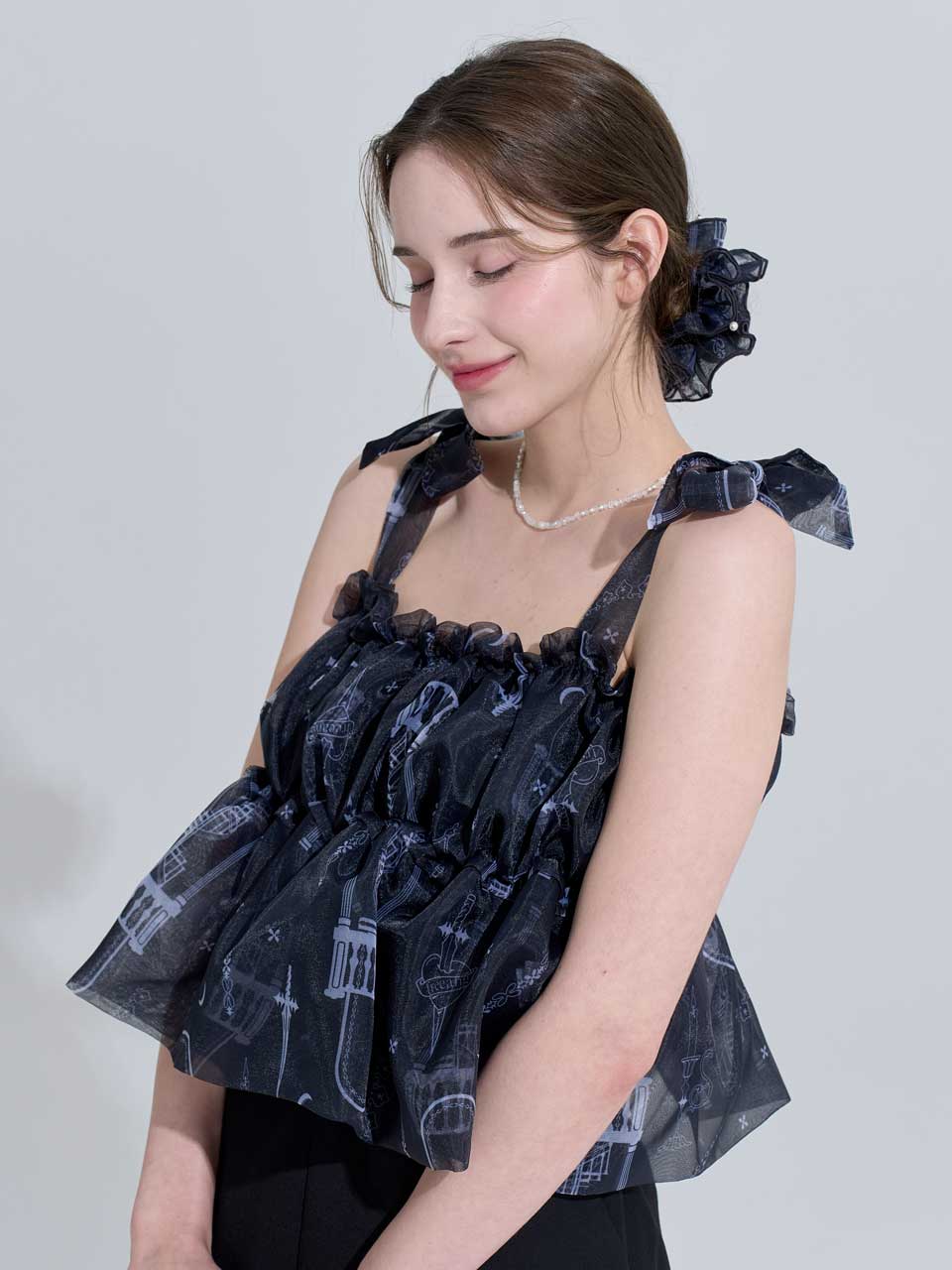 Organza Ribbon Top - BLACK