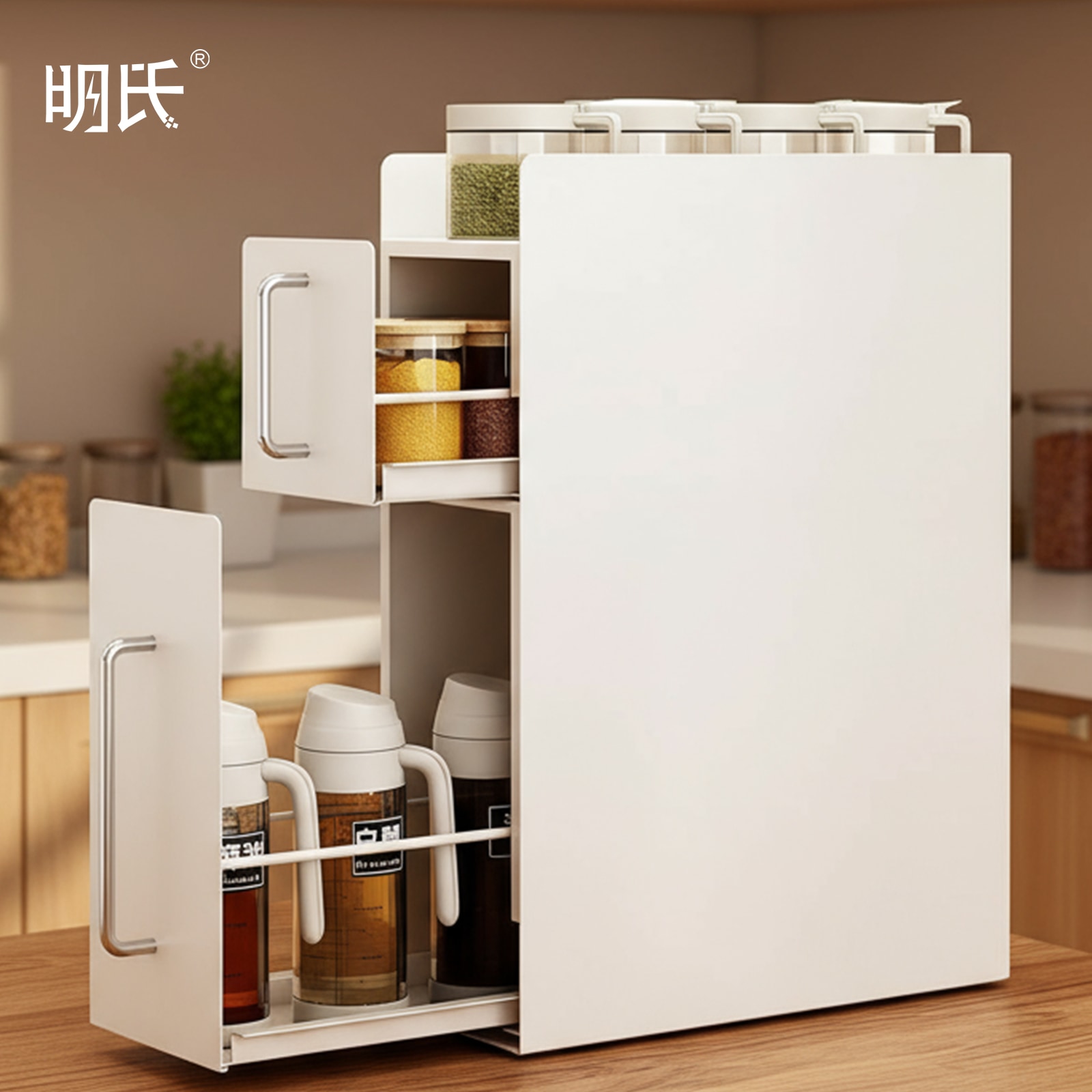 隠せる調味料ラック 2段 台所用 スパイスラック 隙間収納 引き出し式 コンロ横 キッチンラック 省スペース大型 大容量 キッチン収納 (ホワイト, 隠せる調味料ラック 2段)
