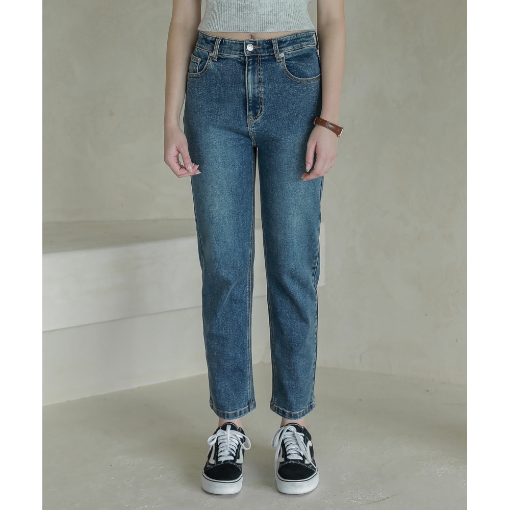 LOSSYROW ロッシー スパンデックス ボーイフィット デニム パンツ_ウォッシュドブルー