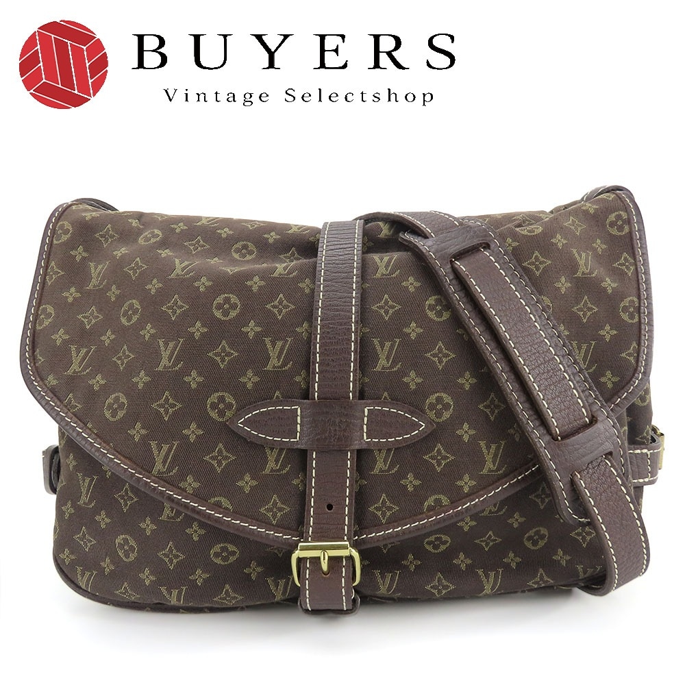 中古 ショルダーバッグ ソミュール30 M95227 モノグラムミニラン レザー エベヌ ブラウン ゴールド金具 斜め掛け Wフラップ レディース 女性