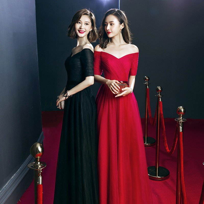 ロングドレス 半袖 イブニングドレス 安い カラードレス 花嫁 パーティードレス 演奏会 フォーマルドレス 二次会 結婚式 ブライズメイドドレス 2色選択可