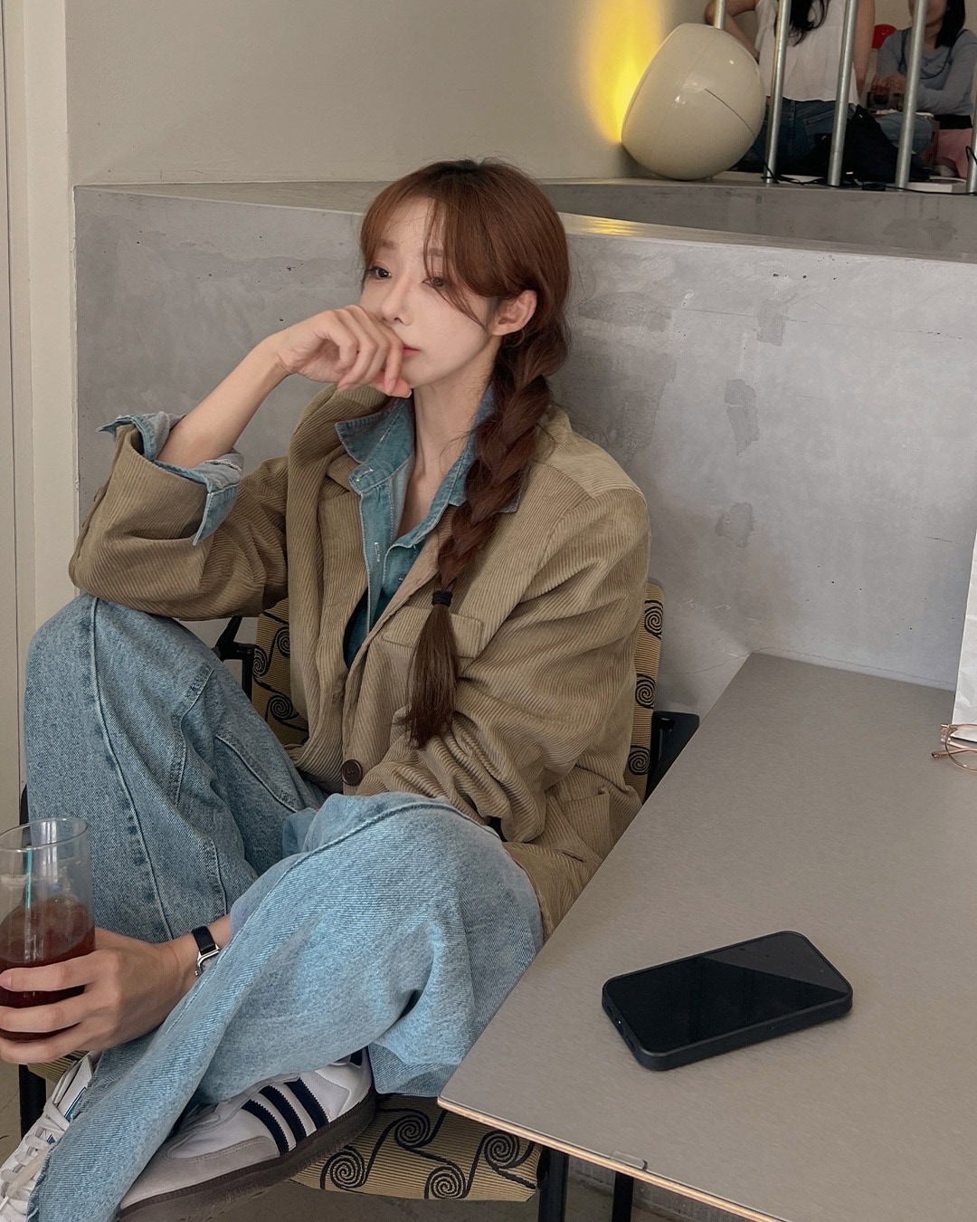 コーデュロイシングルジャケット韓国ファッション レディース