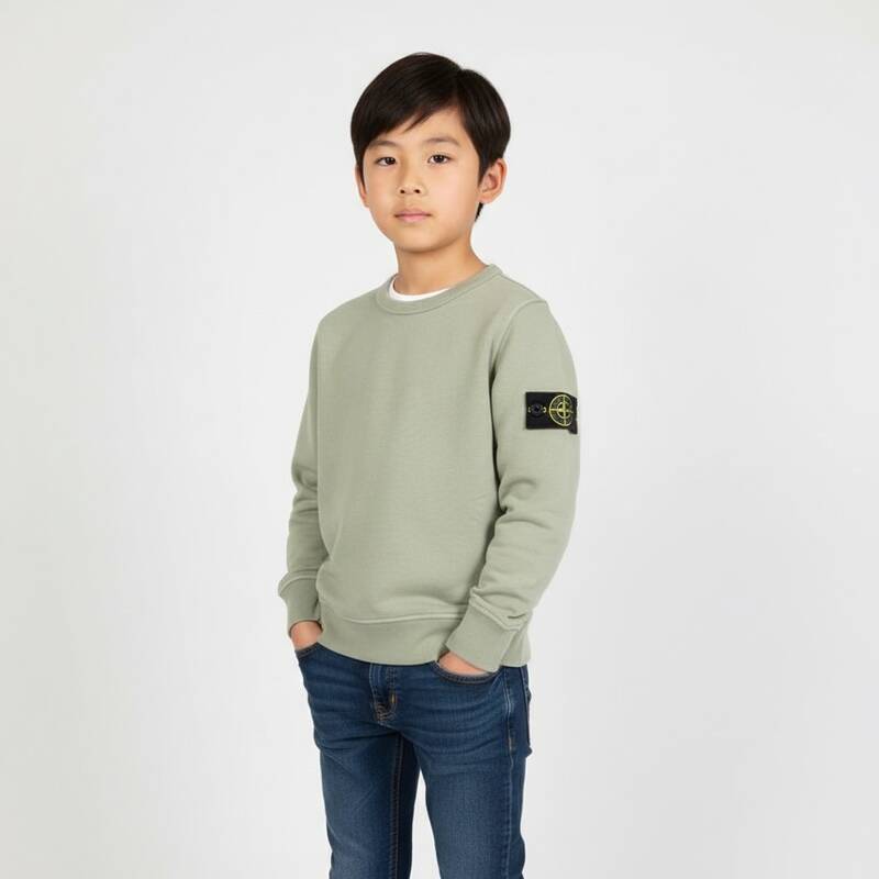 ディモント・ストーン キッズ ワッペンパッチ クルーネックTシャツ（ライトカーキ） K1S16 6100011 S0040 V0068