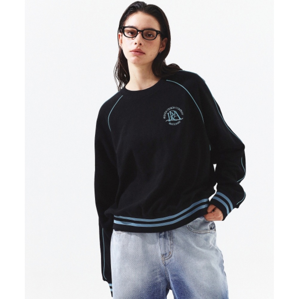 PRENDA ラウンドロゴラグランスウェットシャツブラック