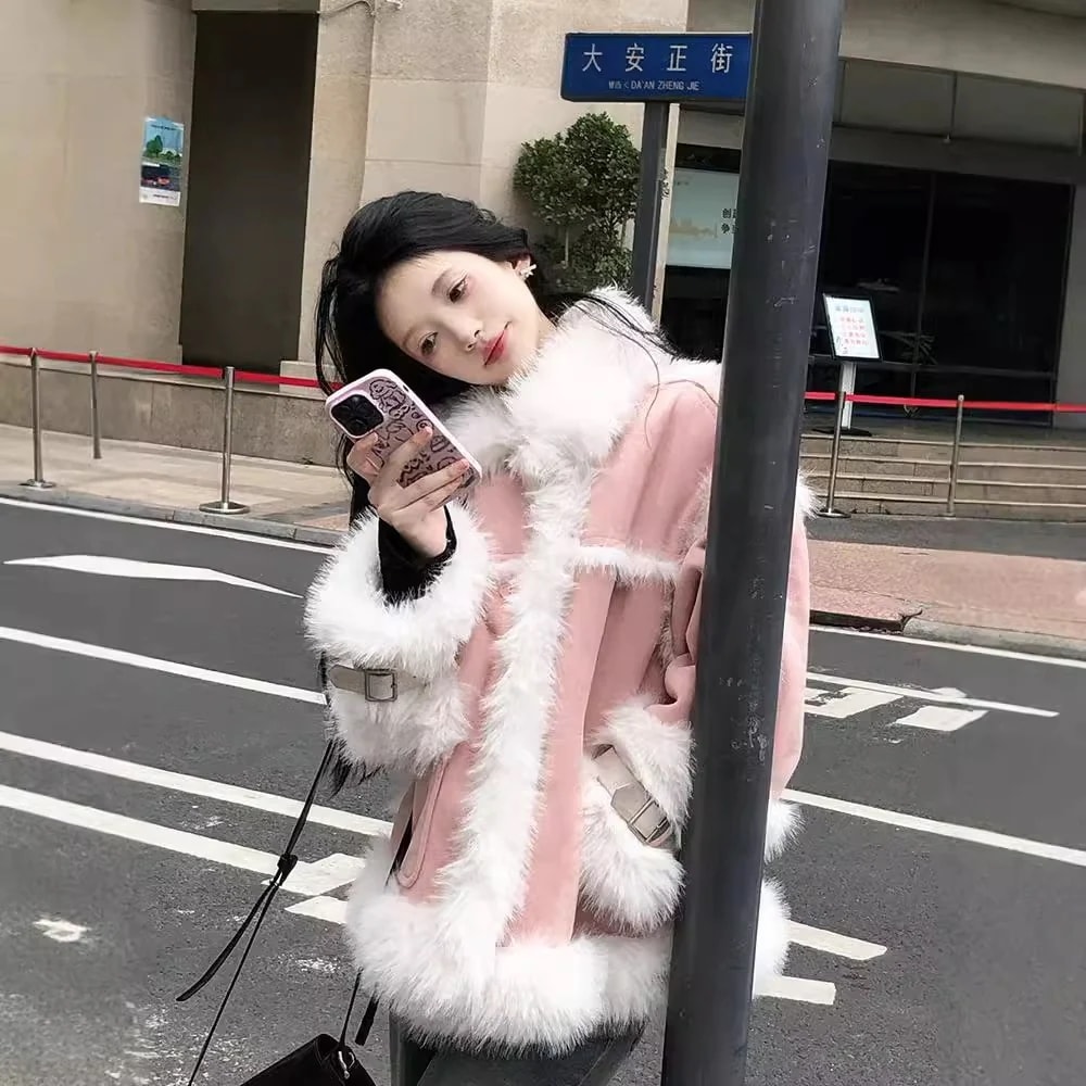24 ライダーズ ファー レザージャケット ラムズウール 人工フリース ステッチ ぬいぐるみ ボア 華やか暖かい 保温 レディース コート アウター ジャケット
