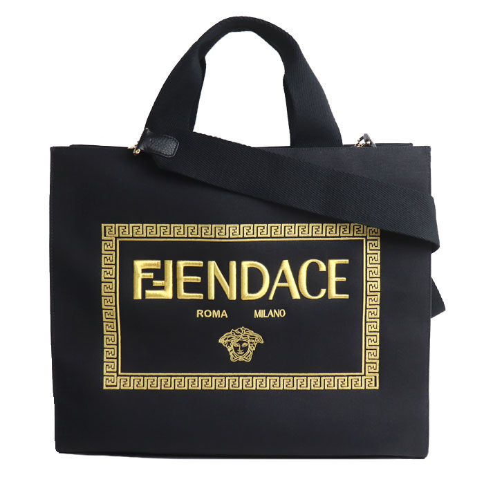 VERSACE ヴェルサーチ ×FENDI フェンダーチェ 2Wayショルダーバッグ ブラック ゴールド 7VA558 AJIA F0FQV ユニセックス 中古